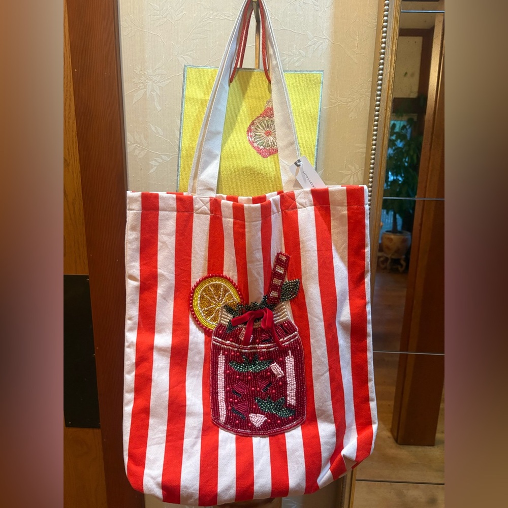 Anthropologie Printed Holiday Bead Tote Bloody Mary
